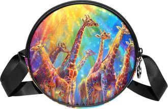 Generic Circle Crossbody Bag for Women, Color Giraffe Small Sling Bag Daypack with Zipper Adjustable Shoulder Straps Casual Ladies Girls Round Purse