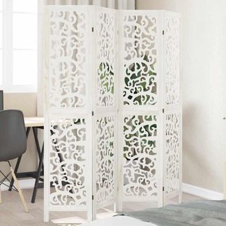 vidaXL Biombo Separador De 4 Paneles Madera Maciza Paulownia Blanco Vidaxl