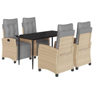 vidaXL Set Comedor De Jard&iacute;n 5 Pzas Con Cojines Rat&aacute;n Sint&eacute;tico Beige Vidaxl