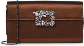 Roger Vivier Efflorescence Satin Clutch - female - Roger Vivier - Clutches - Brown - ONE SIZE - Bags