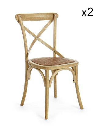 Konte Design Lote de 2 sillas de madera de olmo marr&oacute;n y rat&aacute;n natural