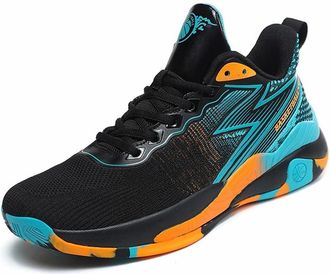 Generic Mens High top Basketball Shoes Anti Slip Shock-Absorbing Breathable Sports Running Outdoor Training Walking Shoes(Black Green,12.5 UK)