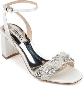Badgley Mischka Clara Embellished Sandal in Soft White Satin at Nordstrom Rack, Size 11