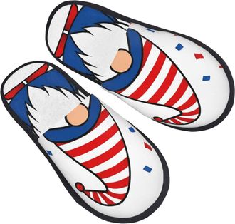 Generic Fluffy Slippers Three Gnome Independence Day Pattern Slippers Non Slip Soft House Slipper For Travel Indoor Women M
