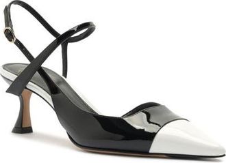 Alexandre Birman Tita Wrap Leather Cap Toe Slingback Pump in Black/white at Nordstrom, Size 5.5