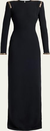 Tom Ford Long-Sleeve Chainmail-Trim Silk Column Gown
