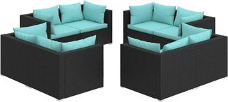 vidaXL Set De Muebles De Jard&iacute;n 8 Pzas Y Cojines Rat&aacute;n Sint&eacute;tico Negro Vidaxl