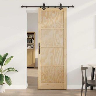 vidaXL Vidaxl - Juego De Puerta Corredera Manual Natural Y Negro 83 X 232 Cm