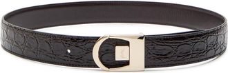 Saint Laurent Logo-engraved Crocodile Glossed Leather Belt - Black - 80 (UK10/ M)