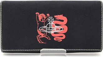 Vivienne Westwood Black Red Color White Canvas Leather Long Wallet (Bi-Fold) (Pre-Owned)