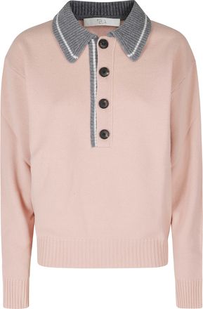 Tela Grey Pink Contrast Collar Wool Polo Shirt