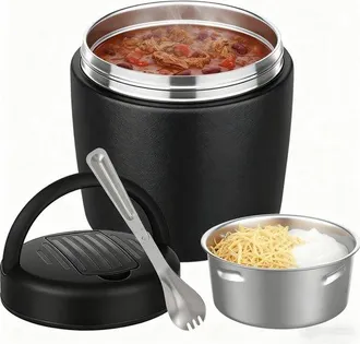OEM Termos Para Comida Caliente De 1,2 Litros (40 Oz), Fiambrera Port&aacute;til De Acero Inoxidable, Fiambreras Termo, Bento, Oficina, Hogar, Picnic, Negro