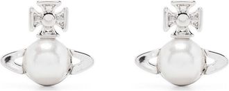 Vivienne Westwood Stylized Orb Silver-tone Earrings with Bow Detail