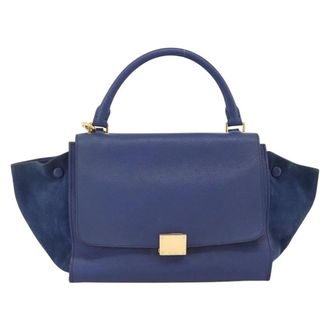 Celine Trapeze Bag Leather With Suede Blue Leather Handbag (Pre-Owned)