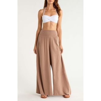 Elan Smocked Waist Cover-Up Palazzo Pants in Taupe at Nordstrom, Size X-Small