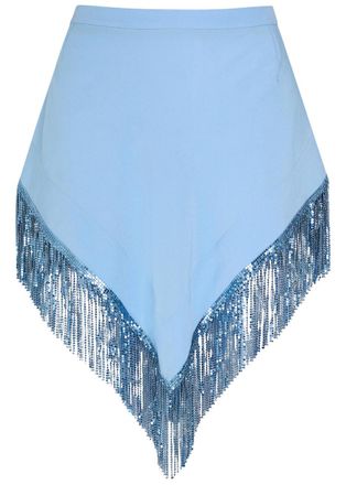 Paco Rabanne Fringed Chains Asymmetric Woven Skirt - Blue - 36 (UK8 / S)