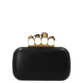 Alexander McQueen Black Skull Four Ring Clutch With Chain