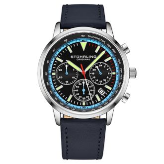 Stührling Mens Monaco Chronograph with Tachymeter Quartz 3986L 44mm Watch - Blue - One Size