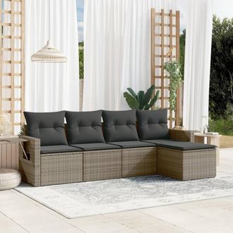 vidaXL Juego De Sof&aacute;s Jard&iacute;n Con Cojines 5 Pzas Rat&aacute;n Sint&eacute;tico Gris Vidaxl