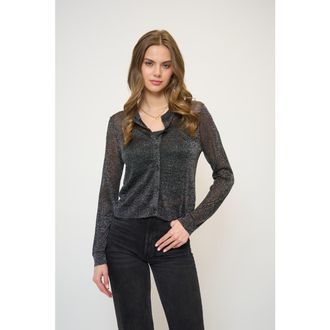 Central Park West Colette Sheer Lurex Cardigan With Cami in Black at Nordstrom, Size Small