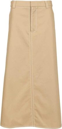 Ami Lange Trapeze Rok - Dames - Midirokken - Beige - XS - Katoen - Rokken