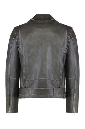Golden Goose Mens Leather Jacket With Distressed Treatment Black Cow Hide