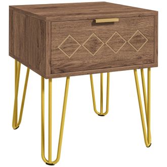 HOMCOM Bedside Table with Drawer - Gold Metal Legs for Living Room Bedroom | TJ Hughes