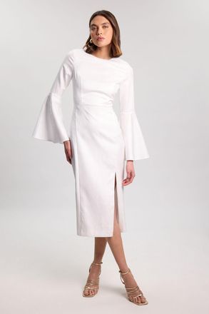 Karen Millen Womens Tailored Lace up Back Detail Midi Dress - White - Size 14 UK