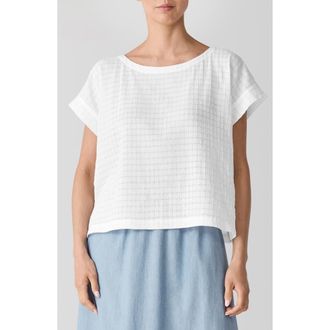 Eileen Fisher Boxy Boat Neck Organic Cotton Blend Top in White at Nordstrom Rack, Size Xx-Small