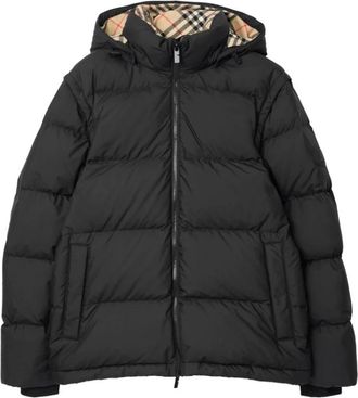 Burberry Zwarte Gewatteerde Afneembare Capuchon Jas - Heren - Winterjassen - Zwart - L - Jassen
