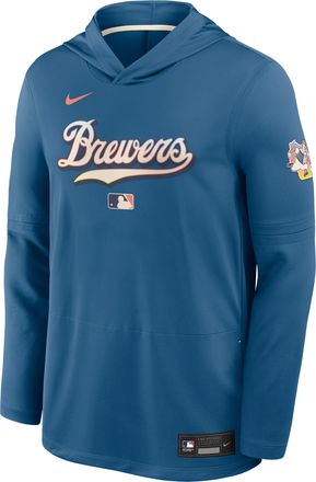 Nike Milwaukee Brewers City Connect Nike Mens Dri-FIT MLB Long-Sleeve Hooded Top in Blue | 03B90HP6MZB-P1U