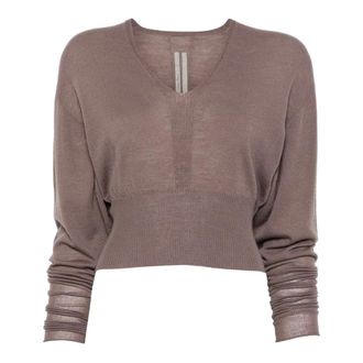 Rick Owens Cropped V-hals top - Dames - Truien - Paars - Maat: L Wol