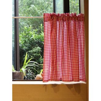 OEM Cortina Corta De Cocina Para Ventanas Peque&ntilde;as, Algod&oacute;n Opaco, Estampado Vichy, Blanco Y Rojo, Cortina De Caf&eacute;, Cortinas De Discos, Cenefas, Media Cor
