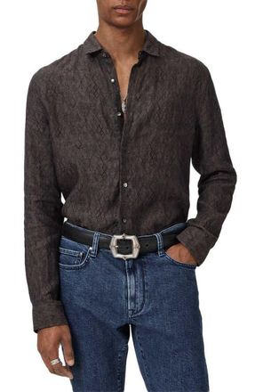 John Varvatos Thompsom Linen Button-Up Shirt in Black at Nordstrom, Size X-Large