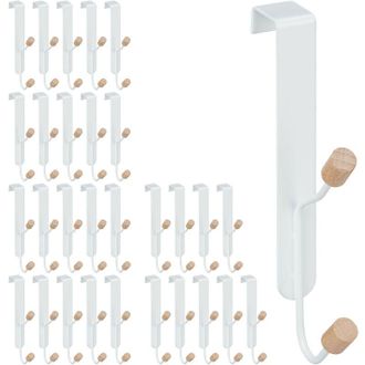 Relaxdays Relaxdays Set of 30 Door Double Hooks, Scandinavian, Iron & Wood, Hanging Coat Rack HxWxD: 16 x 2 x 7 cm, White/Natural