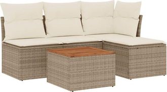 vidaXL Juego De Sof&aacute;s Jard&iacute;n Con Cojines 5 Pzas Rat&aacute;n Sint&eacute;tico Beige Vidaxl