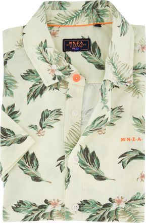 N-Z-A- NEW ZEALAND AUCKLAND Overhemd New Zealand geel casual korte mouw print bladeren