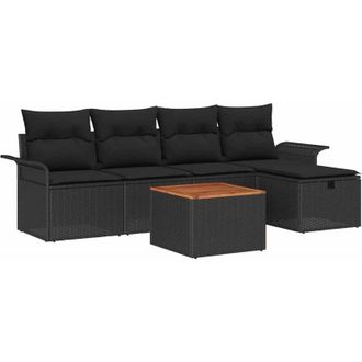 vidaXL Conjunto De Sof&aacute; De Jard&iacute;n Con Coj&iacute;n 6 Pcs Negro Polirat&aacute;n