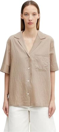 Maison Kitsun&eacute; Overhemden, Dames, Beige, L, Polyester, Resortshirt met strepen