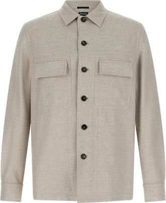 Ermenegildo Zegna Gray Linen Mens Blouse