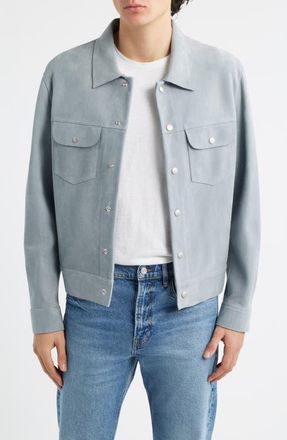 Frame Denim Suede Trucker Jacket in Smoky Blue at Nordstrom, Size X-Large