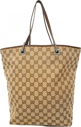 Gucci Beige Brown Canvas Tote Bag (Pre-Owned)