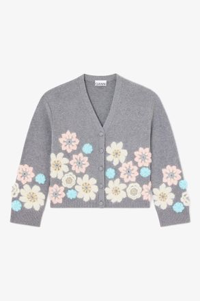Ganni Grey Cardigan in Cashmere Mix