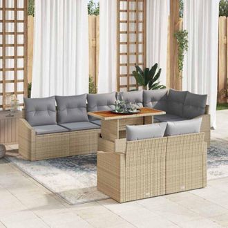 vidaXL Conjunto De Sof&aacute; De Jard&iacute;n 9 Pcs Beige Polirat&aacute;n Vidaxl