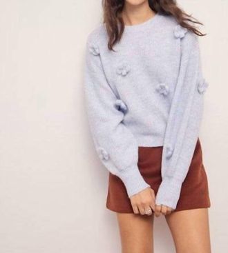 Minkpink Vera Floral Applique Knit Sweater In Soft Blue