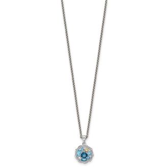 Diamond2Deal Sterling Silver with 14k Accent Gemstone Round Pendant Necklace