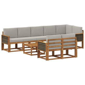vidaXL Conjunto De Sof&aacute;s De Exterior 9 Pcs Natural Y Gris Claro Vidaxl