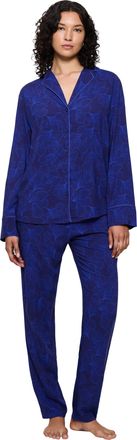 Triumph Schlafanzug TRIUMPH, Damen, Gr. 36, blau, Jersey, Obermaterial: 100% Viskose, bedruckt, unifarben, bequem lang, V-Ausschnitt, Homewear-Sets Schlafanzu