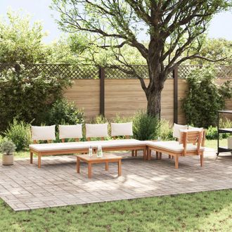Berkfield Home 5 Piece Garden Dining Set with Cushions - Solid Teak Wood in Brown