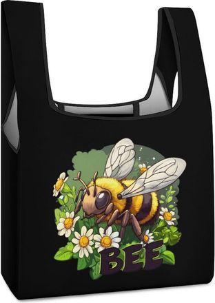 Generic Bee Daisy Flower Shopping Bag Reusable Grocery Tote Bag Foldable Handbag for Travel Picnic